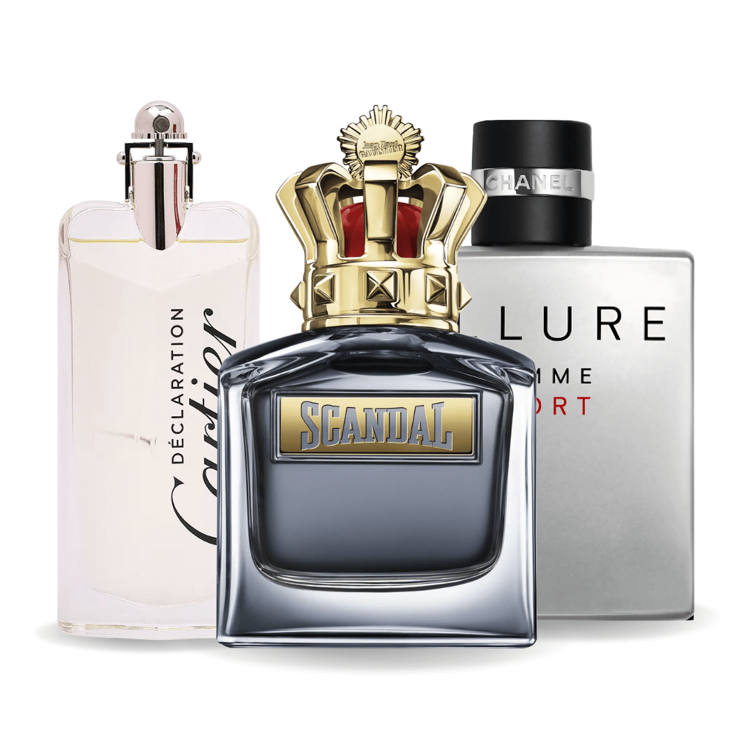 Confezione promozionale di 3 profumi Allure Homme Sports, Jean Paul Gaultier Scandal,  Cartier Declaration 100ml