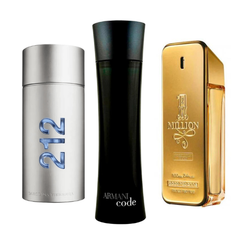 Confezione promozionale di 3 profumi 212 Men NYC, Paco Rabanne One Milion e Armani Code Homme 100ml